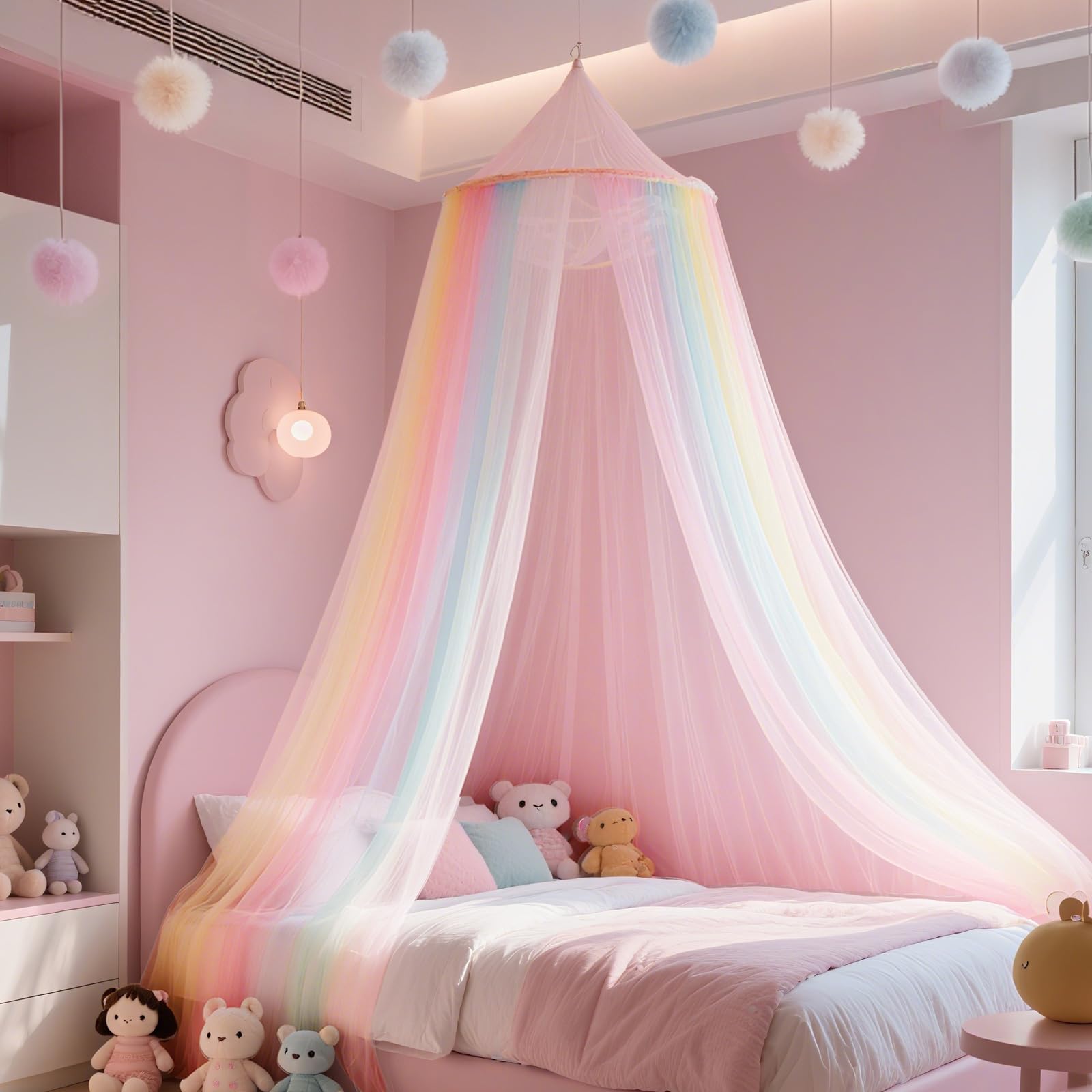 Diealles Shine Betthimmel Regenbogen 60x250x1250 cm – Moskitonetz für Kinderzimmer & Reisen