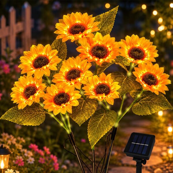 HuaMuDM 3er Set Solar Sonnenblumen – LED Gartenleuchten wasserdicht für Garten & Terrasse