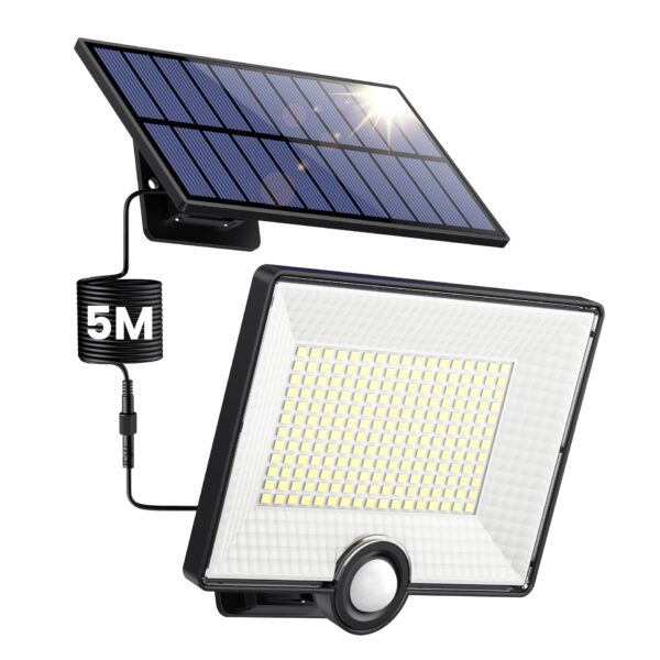 Pxwaxpy 204 LED Solarleuchte mit Bewegungsmelder – 120° Aussenwandleuchte mit separablem Panel