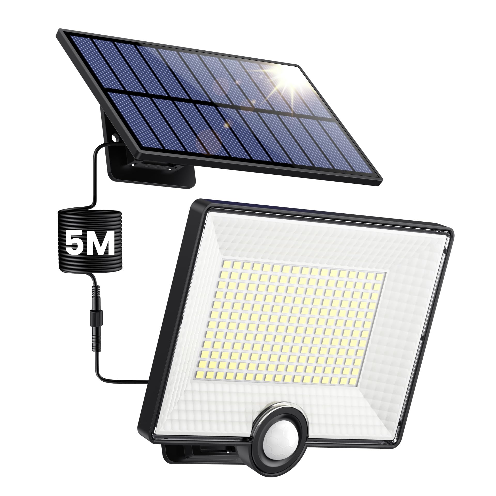 Pxwaxpy 204 LED Solarleuchte mit Bewegungsmelder – 120° Aussenwandleuchte mit separablem Panel