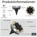 8er Set Solar Bodenleuchten Aussen mit 8 LEDs – Warmweiss IP65 Edelstahl für Garten & Gehweg – Bild 2