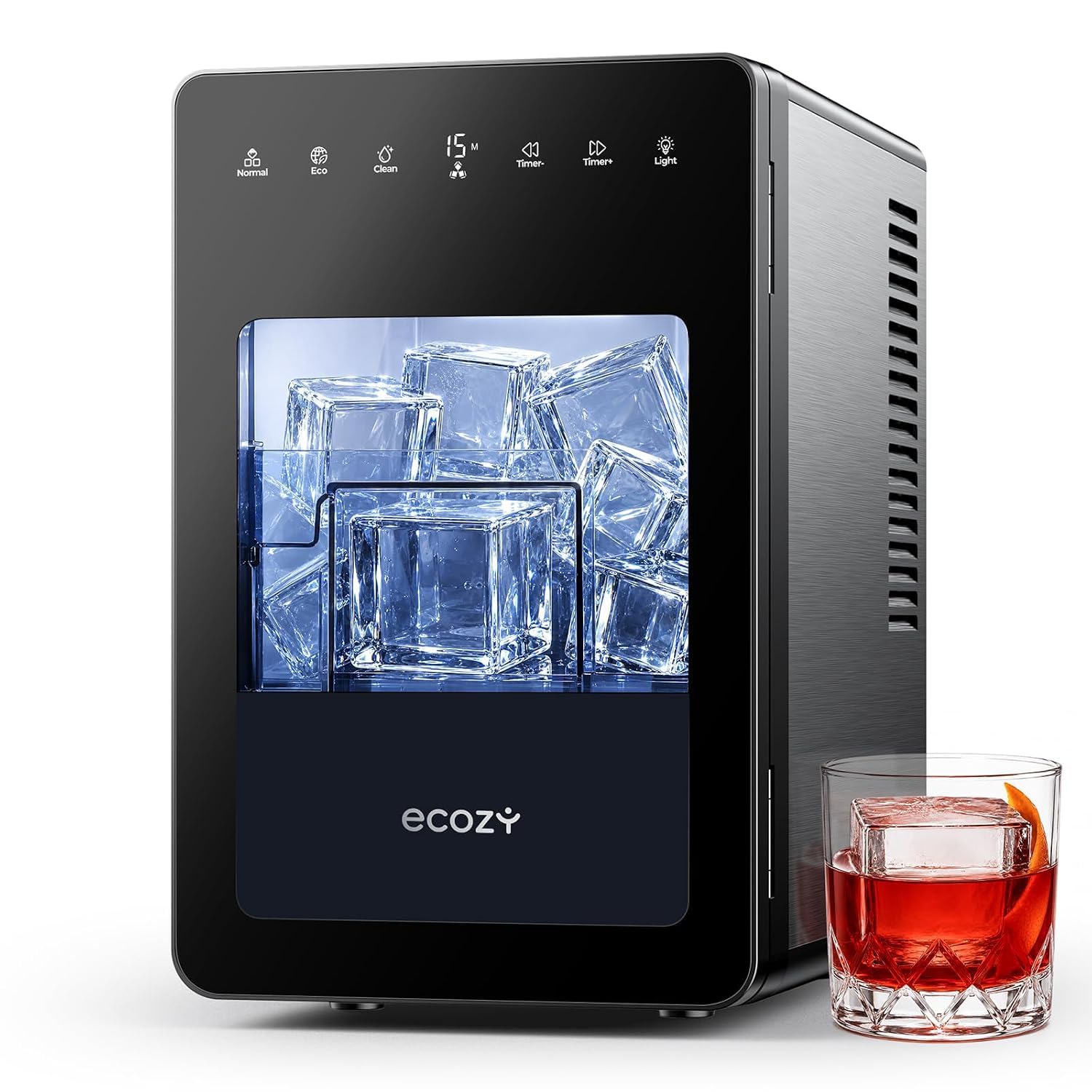 ecozy 50mm Eiswürfelmaschine – Kristallklare Klareiswürfel mit CrystalFlux für Premium Home Bar