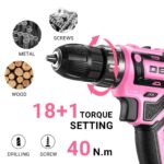 DEKOPRO 20V Akkuschrauber Set mit 2×2.0Ah Akkus & LED – 45Nm Bohrschrauber Rosa – Bild 6