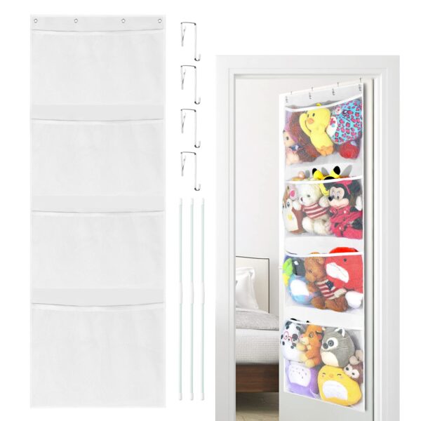 VISATOR Hängeorganizer 168×59 cm mit 4 Netztaschen – Stofftier Aufbewahrung für Kinderzimmer