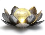 FLOWood Solarleuchte Lotusblüte – Solar-Gartendeko mit Crackle-Glas, warmweiss – Bild 7
