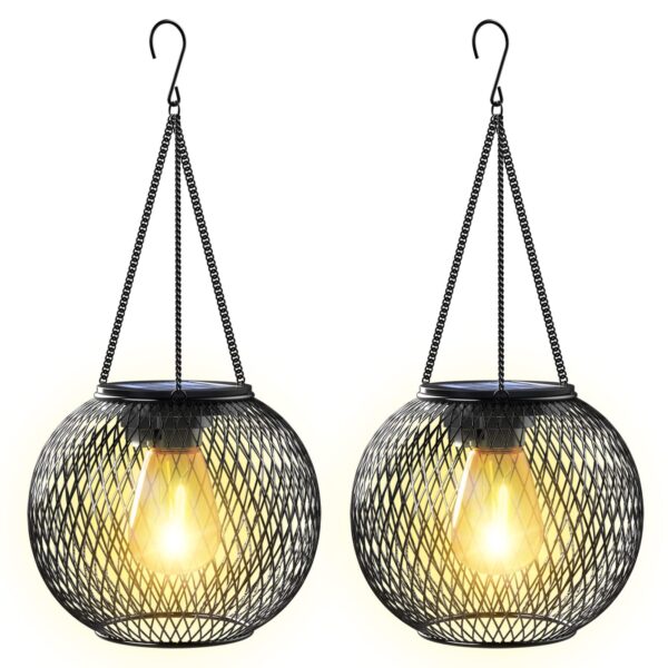 KagoLing Solarlaterne 2er Set – Retro Hängeleuchte mit LED & Solarpanel für Garten