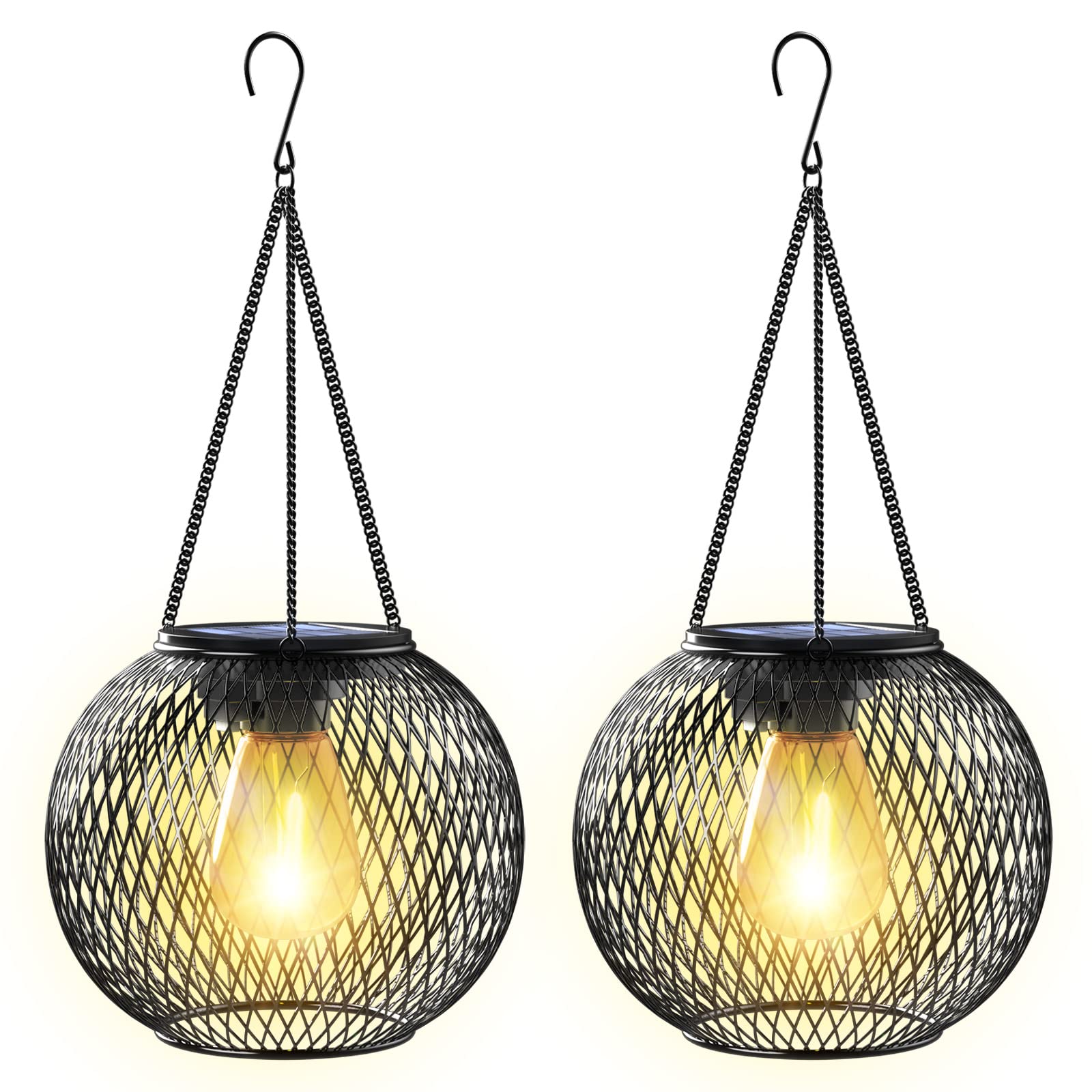 KagoLing Solarlaterne 2er Set – Retro Hängeleuchte mit LED & Solarpanel für Garten