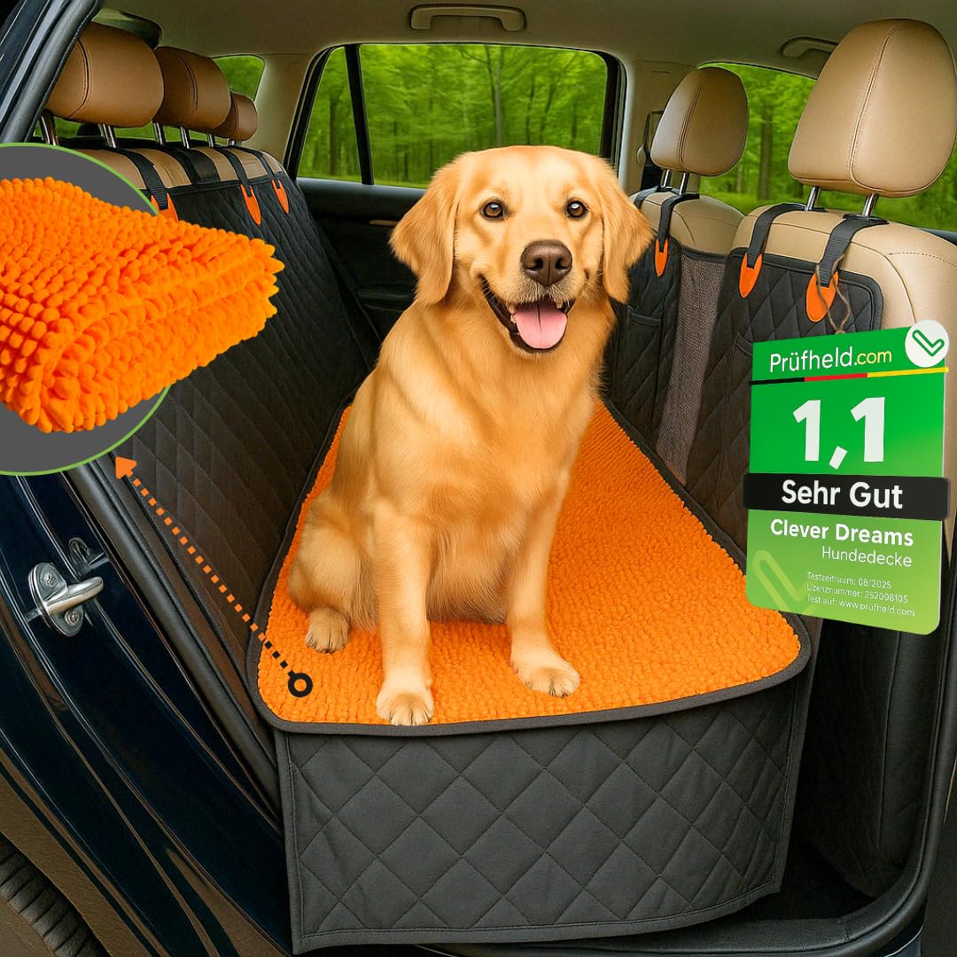 Clever Dreams Hundedecke Auto Rückbank – Wasserdichter Autoschutz mit abnehmbarer Schmutzfangmatte