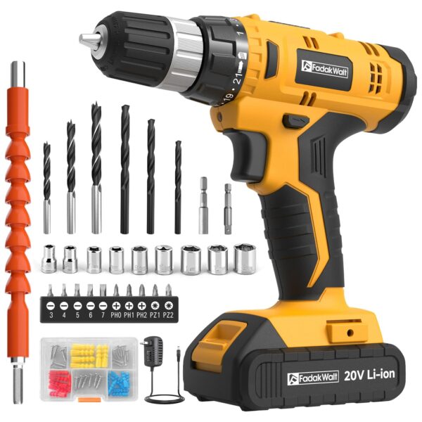 FADAKWALT 20V Akkuschrauber mit 30 Nm & 21+1 Drehmomentstufen – Profi-Set mit 60-tlg Zubehör