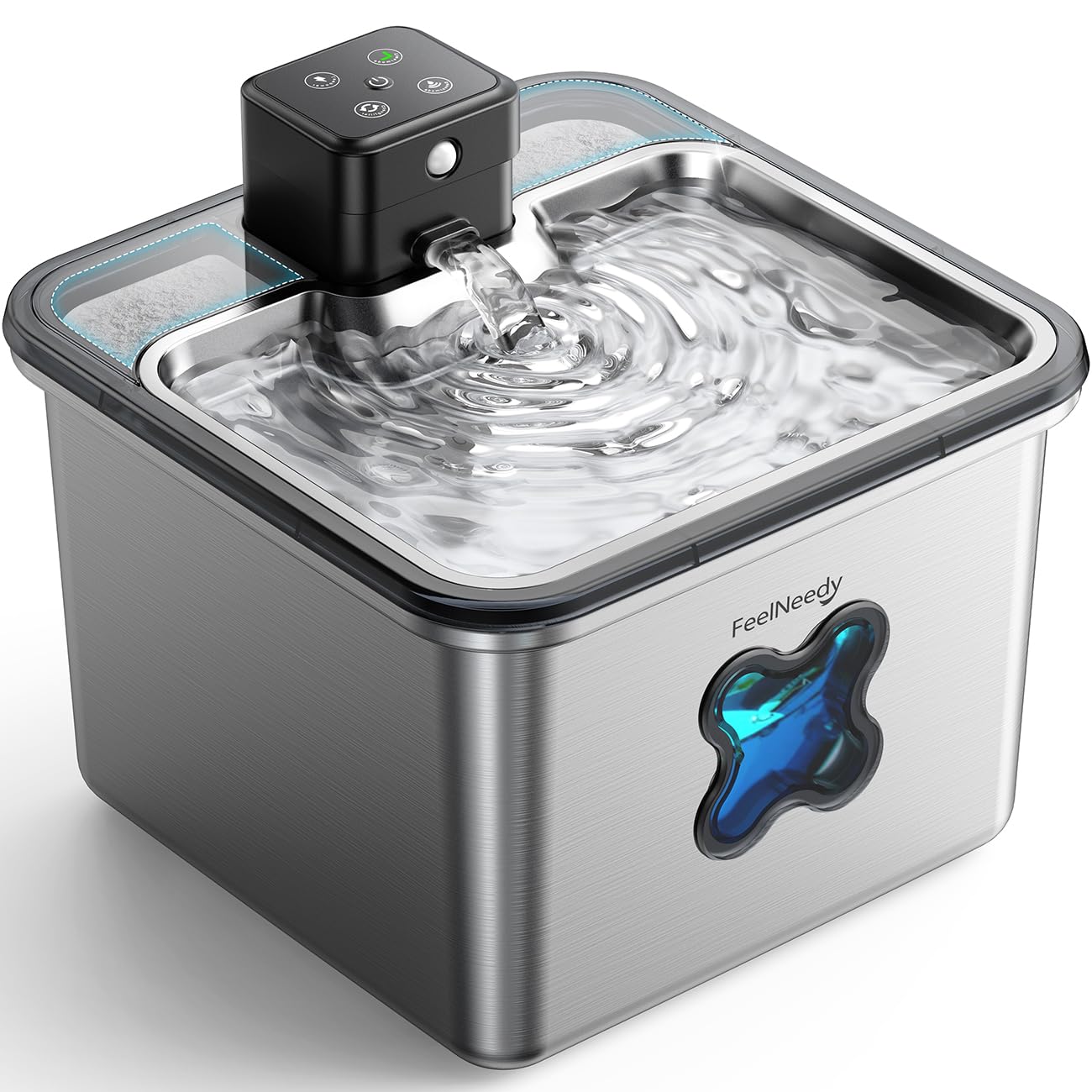 FEELNEEDY Katzenbrunnen 3.2L Kabellos mit 4000mAh Akku & Bewegungsmelder – Edelstahl