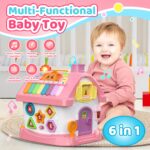 Naxudcoo 6in1 Montessori-Lernhaus – Musikspielzeug mit Uhr & Formensortierer für Babys ab 1 Jahr – Bild 2