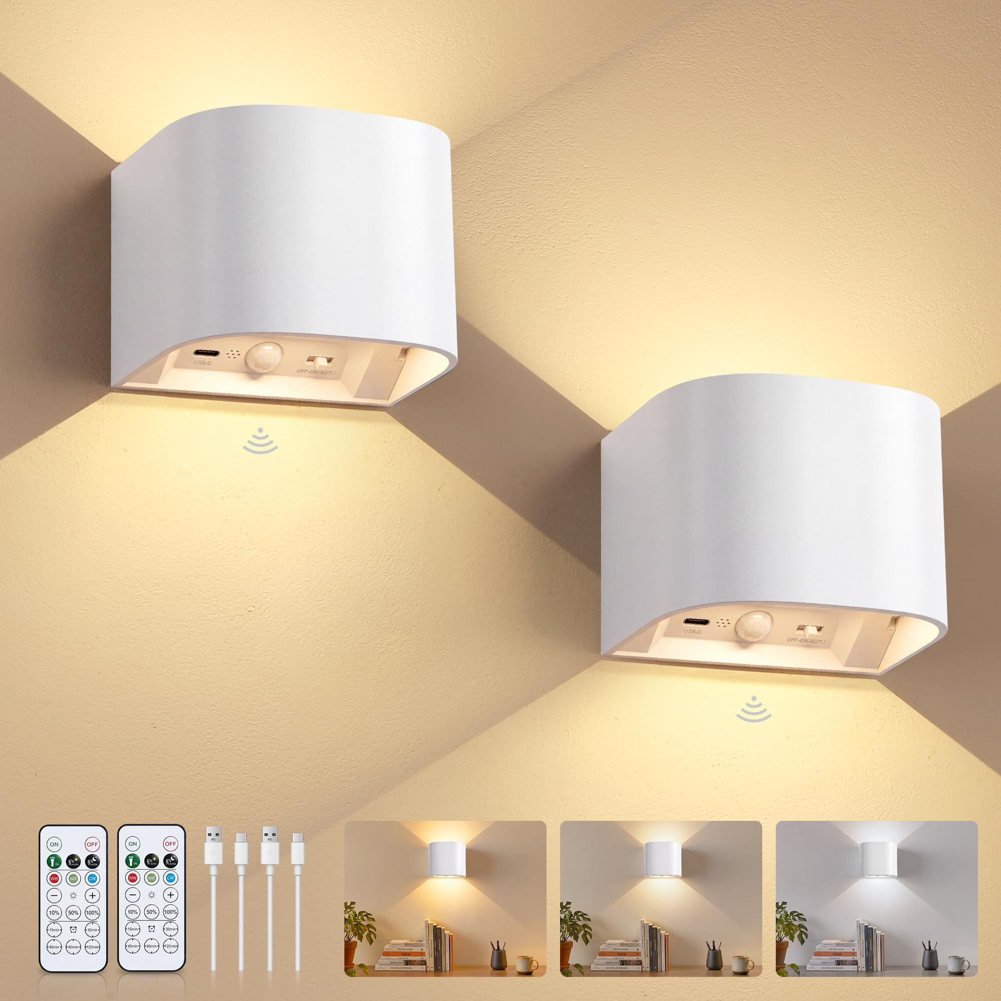 Dehobo LED-Wandleuchte mit Bewegungsmelder & Fernbedienung – Akku, dimmbar, 2er-Set