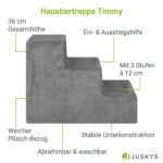 Juskys Hundetreppe 36 cm – Gelenkschonende Haustierrampe mit 3 Stufen & waschbarem Plüsch – Bild 3