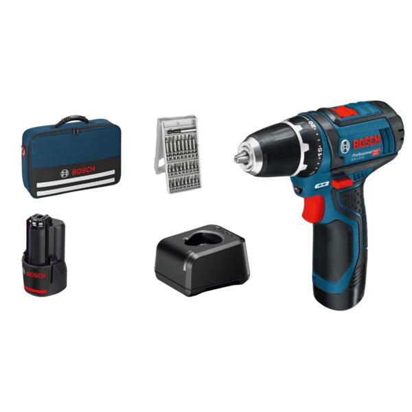 Bosch Professional GSR 12V-15 Akku-Bohrschrauber – 30 Nm Drehmoment mit 2x Akku & Zubehör