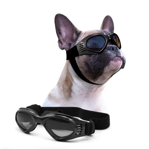 PETLESO Hundesonnenbrille Schwarz – UV & Windschutz mit verstellbarem Riemensystem