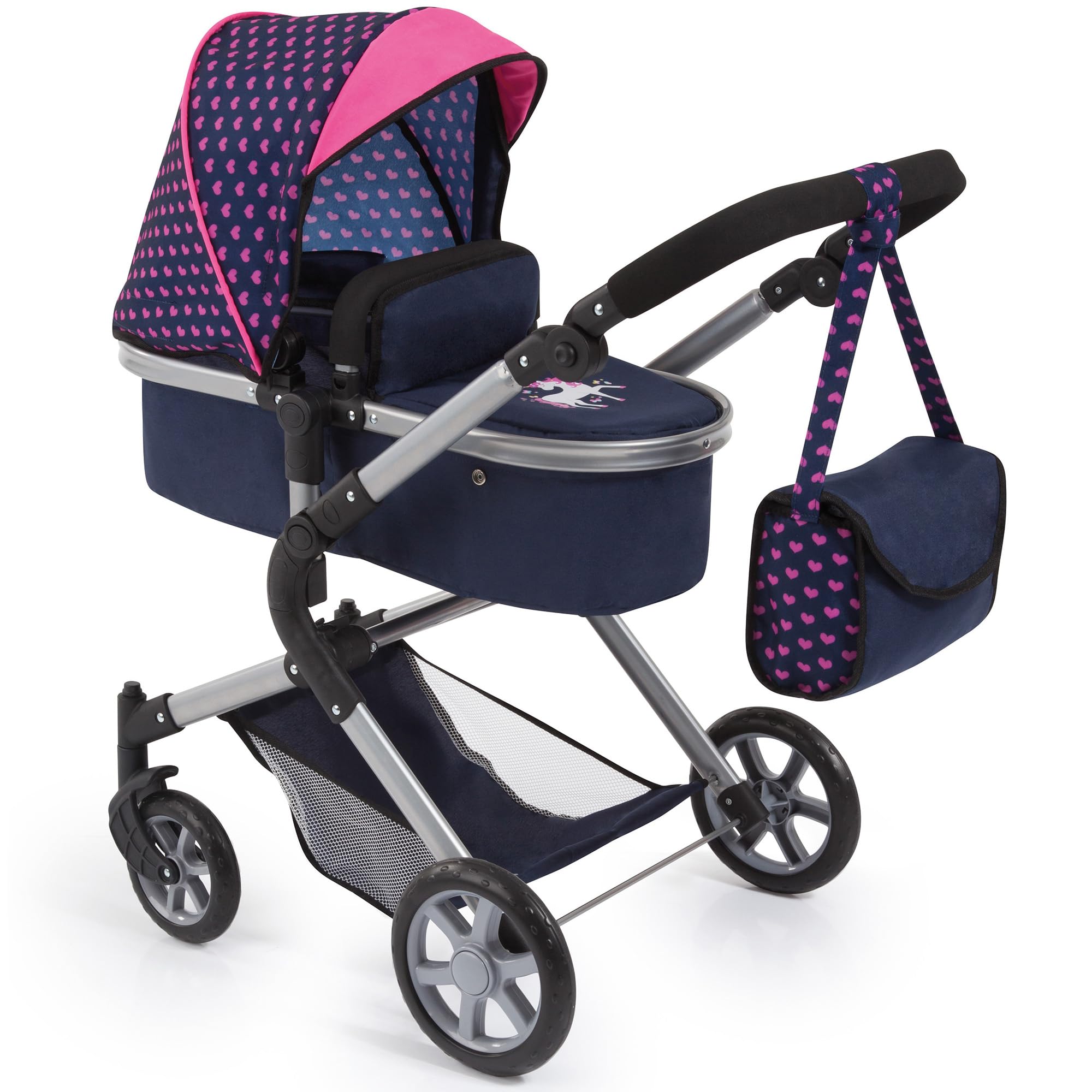 Bayer Design City Neo Puppenwagen – 2in1 Kombi-System mit Wickeltasche für Puppen bis 52 cm