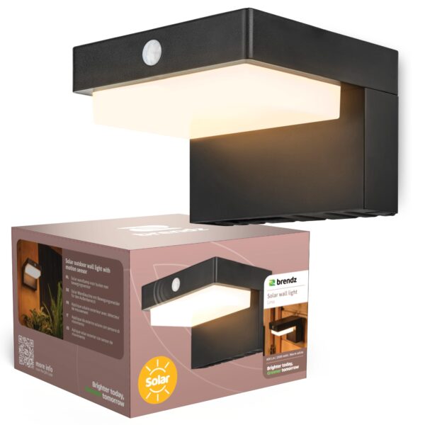 Brendz LED Solar Wandleuchte mit Bewegungsmelder – 400 Lumen IP44 Warmweiss