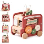 OESSUF Motorikwürfel 9-in-1 Bus – Montessori Holzspielzeug für Babys ab 1 Jahr