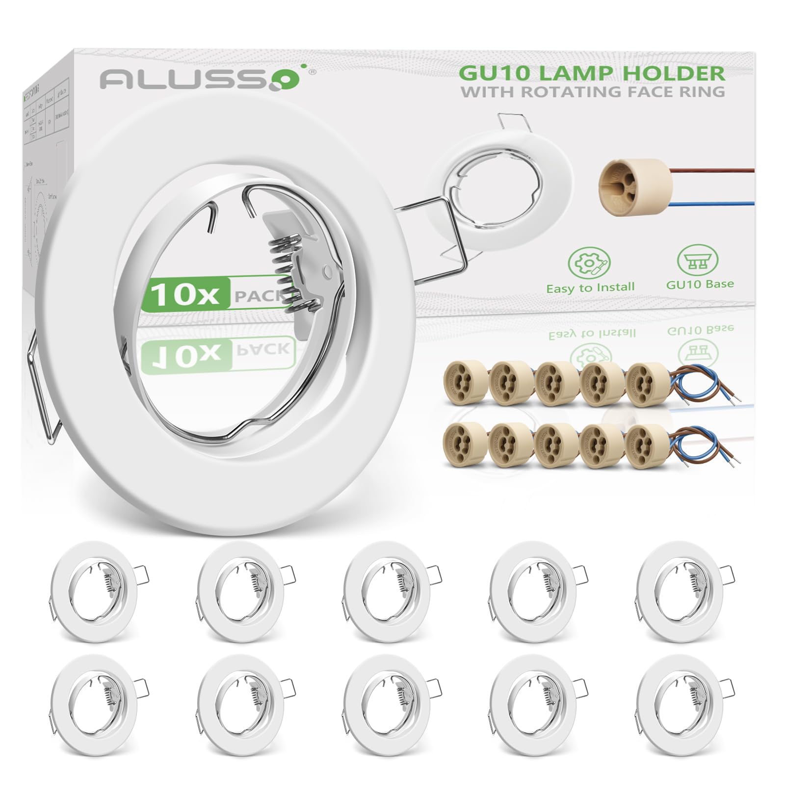 ALUSSO 10er Set Metall Einbaustrahler GU10 – 30° Schwenkbar, Werkzeuglose Installation für LED & Halogen