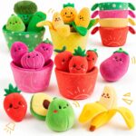 SAIMAND Baby Spielzeug 6–12 Monate: 16er Obst & Gemüse Plüsch-Set mit Rassel & Knisterpapier