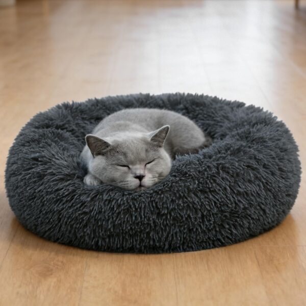 DONWEI Katzenbett 50cm Donut-Form Dunkelgrau – Flauschiges Haustierbett für Katzen & Mini-Hunde