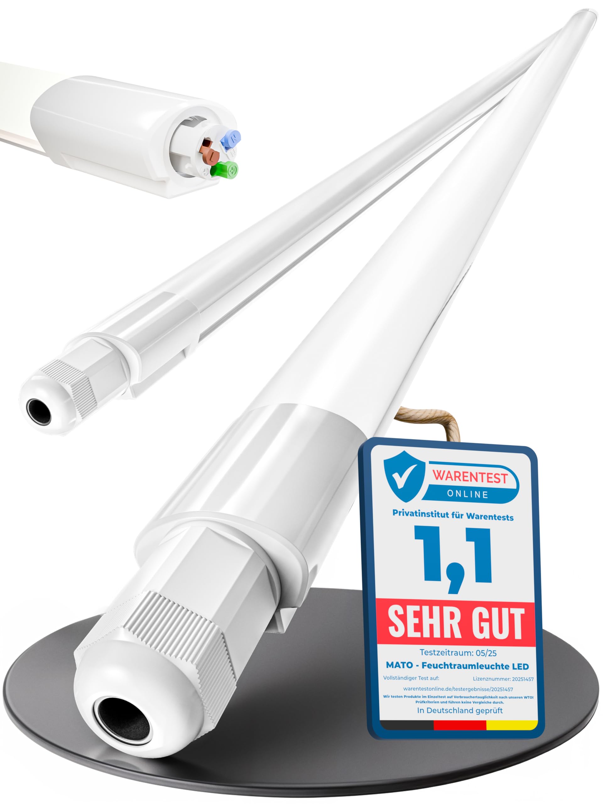MATO 2x LED Feuchtraumleuchte 150cm – 5760lm, IP65 wasserdicht, Reihenschaltbar