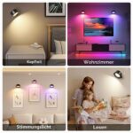 Euakee Wandleuchte 2er Set RGB mit Magnethalterung – Kabellose Akku-Wandlampe mit Fernbedienung – Bild 6