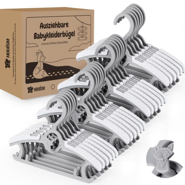 24er Set mitwachsende Kinderkleiderbügel – ausziehbar von 27,5–37 cm für Neugeborene bis Teenager