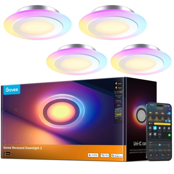 Govee Smart Einbaustrahler LED 4er Set – 900lm RGBWW Deckenleuchte mit Matter & Alexa