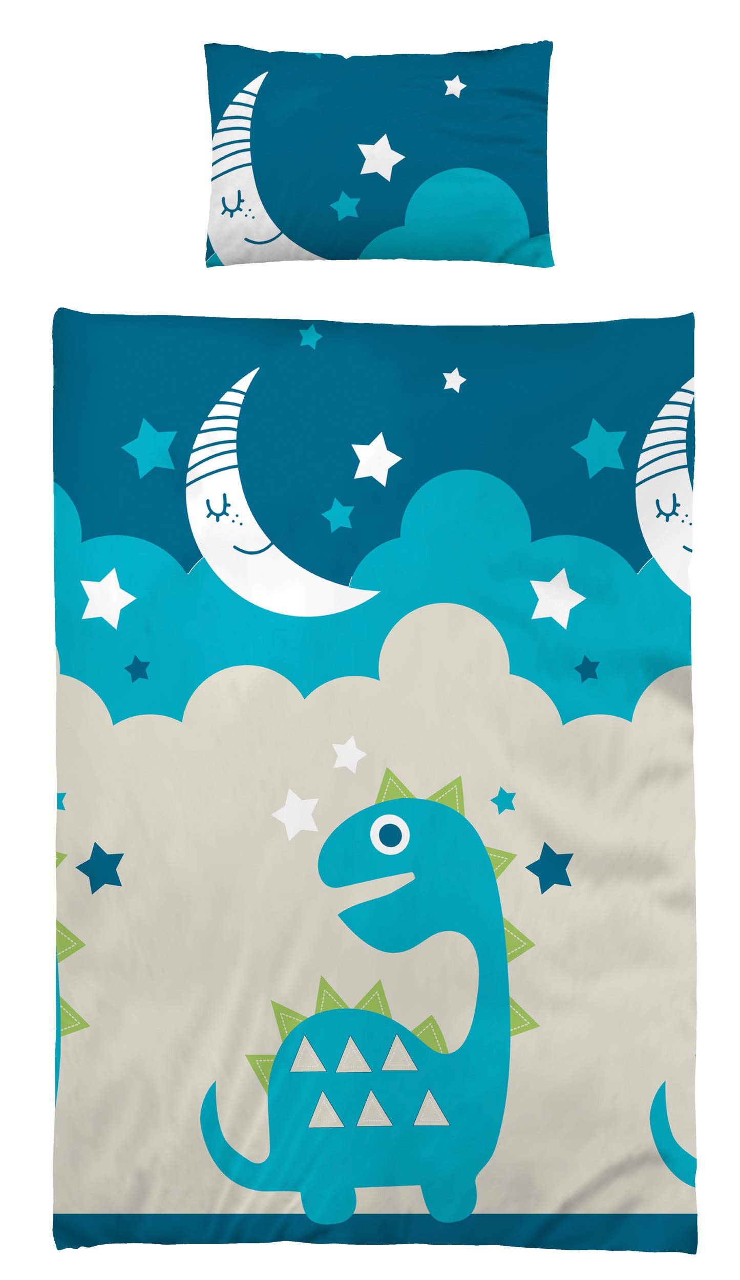 BaSaTex Kinderbettwäsche Set 100x135 cm – Dino Nacht aus Bio-Baumwolle