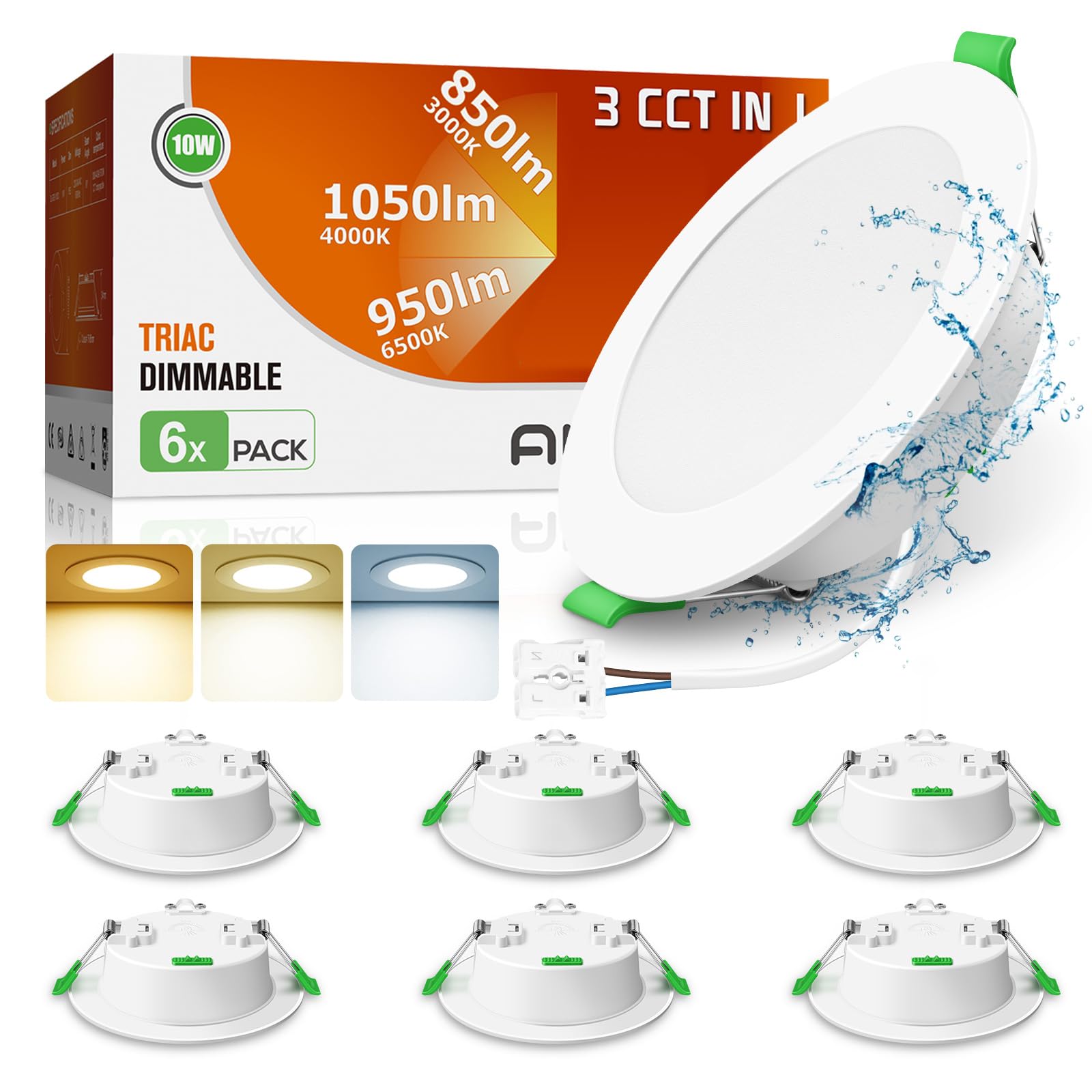ALUSSO LED Einbaustrahler 6er Set 10W 230V Dimmbar – 3 Farbtemperaturen für Bad & Küche