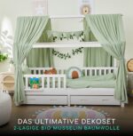 ALAVYA HOME® Hausbett Himmel Deko Set 3-tlg – Bio-Musselin Baumwolle, 125x350cm – Bild 2