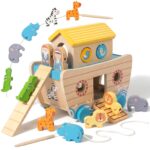 Holz Noahs Arche Montessori Spielzeug – Stapeln & Ziehen für Kleinkinder ab 1 Jahr