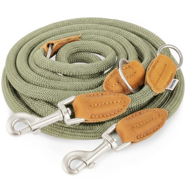 Rudelkönig Emma Tauleine 2,30m Grün – Verstellbare Hundeleine mit Leder & Karabiner