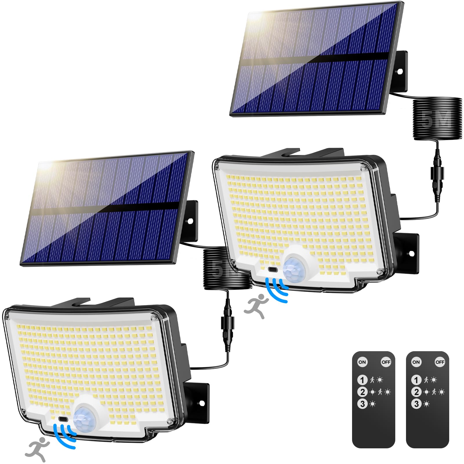 nipify 2er Set Solarlampen mit Bewegungsmelder & Fernbedienung – 310 LED Aussenleuchte IP65