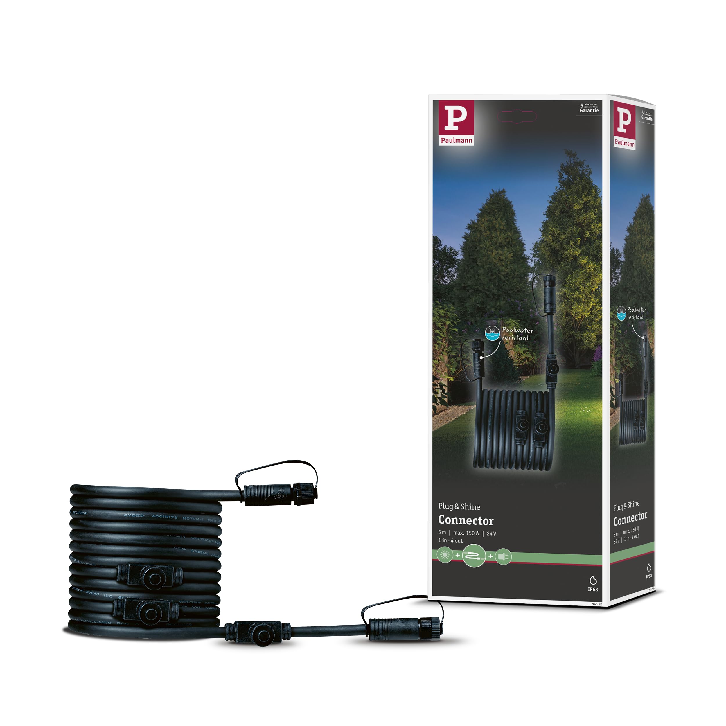 Paulmann Plug & Shine Außenleuchte Verbindungskabel 5m – IP68 Gartenbeleuchtung System