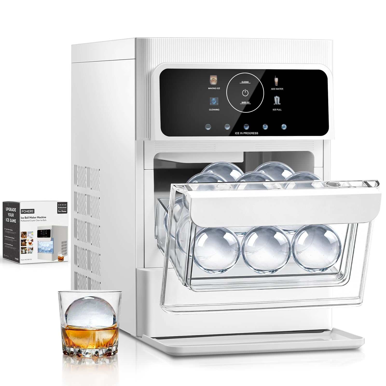 FOHERE Eiswürfelmaschine 63 mm – Premium Eiskugeln für Whiskey & Cocktails