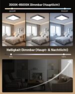 BLNAN LED Deckenleuchte 30cm Eckig – 24W Dimmbar mit Fernbedienung & Nachtlicht – Bild 2