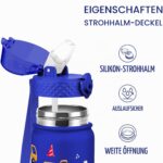GOPPUS Trinkflasche 550ml Edelstahl – Auslaufsicher mit Strohhalm für Kinder – Bild 2