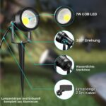 Letlit 7W LED Gartenstrahler 700 Lumen – Warmweiss 3000K mit Erdspiss & Wandmontage – Bild 5