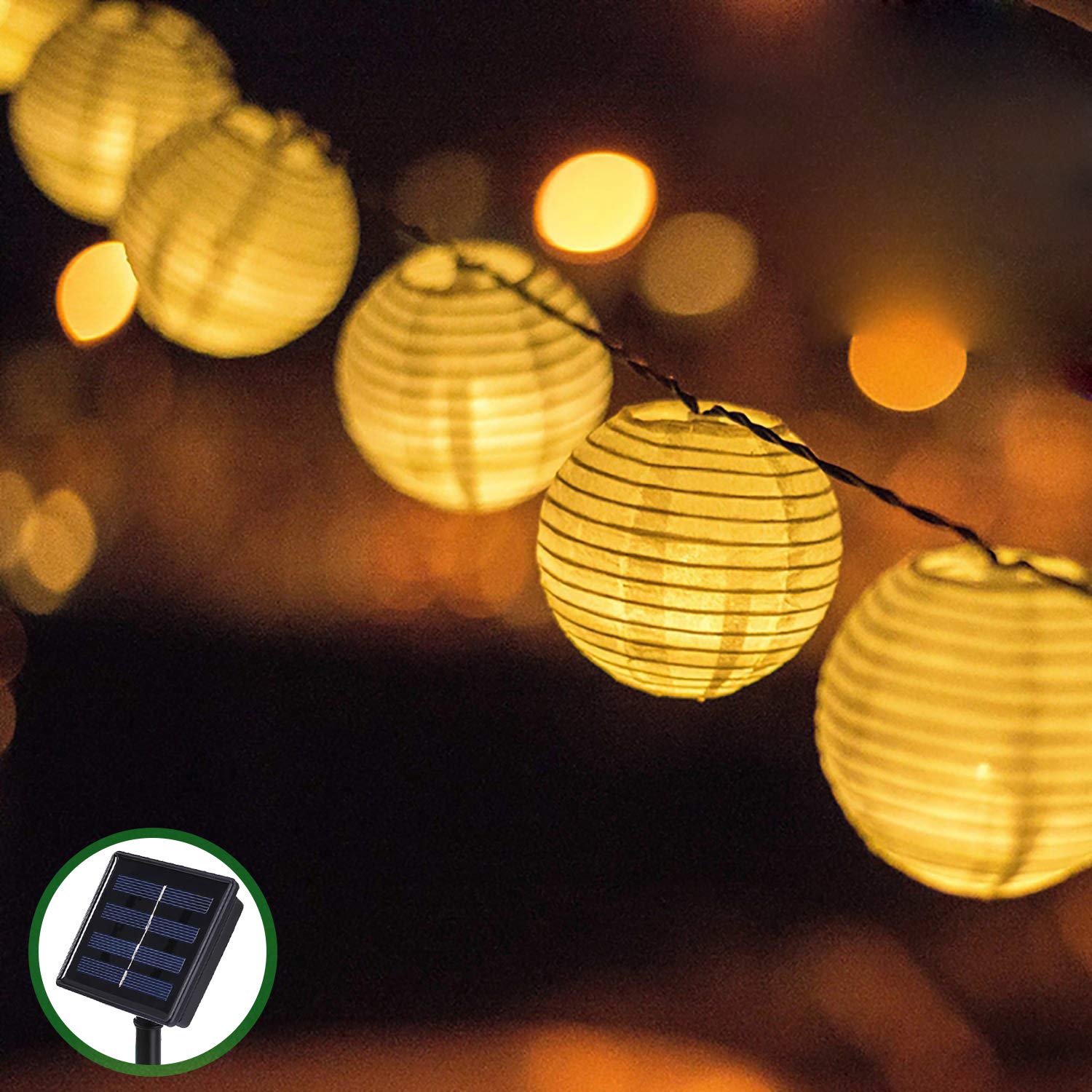 Bawoo Solar Lichterkette 6m mit 30 LED Laternen – Warmweiss Gartenbeleuchtung IP65