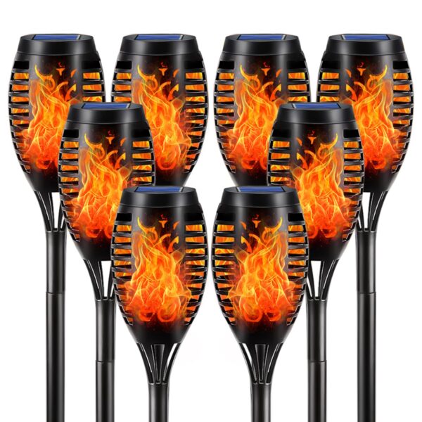 LQWELL Solarfackeln 8er Set mit 12 LED – Flammeneffekt Gartenbeleuchtung IP65 wasserdicht