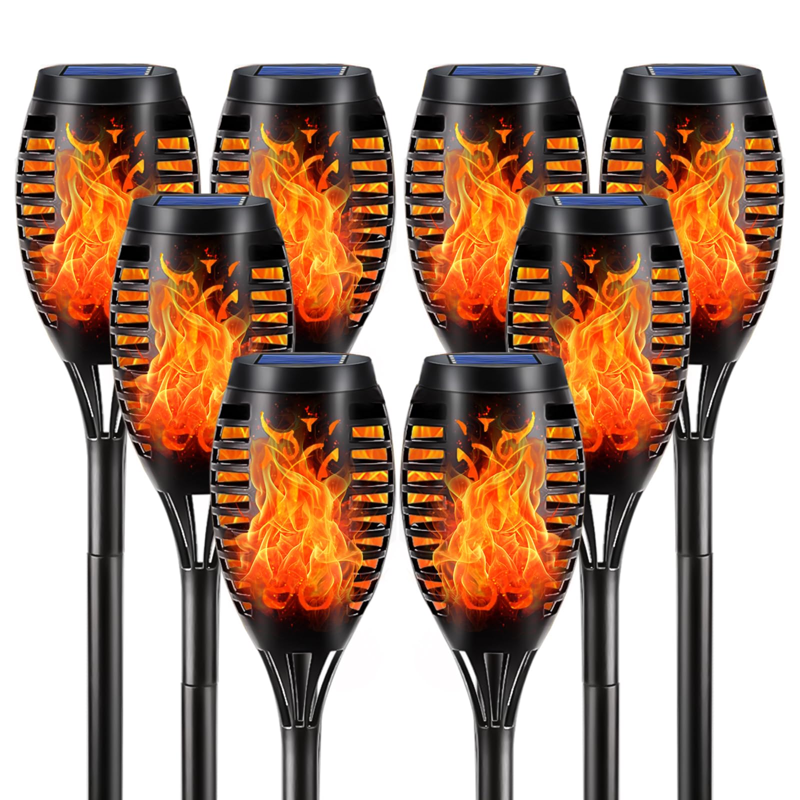 LQWELL Solarfackeln 8er Set mit 12 LED – Flammeneffekt Gartenbeleuchtung IP65 wasserdicht