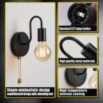 Lightess Vintage Wandlampe Industrial Schwarz mit Zugschalter – E27 Wandleuchte für jeden Raum – Bild 3