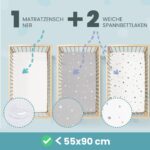 3er-Set Spannbettlaken & Matratzenschoner 55x90cm – Baumwolle & wasserdicht für Babys – Bild 2
