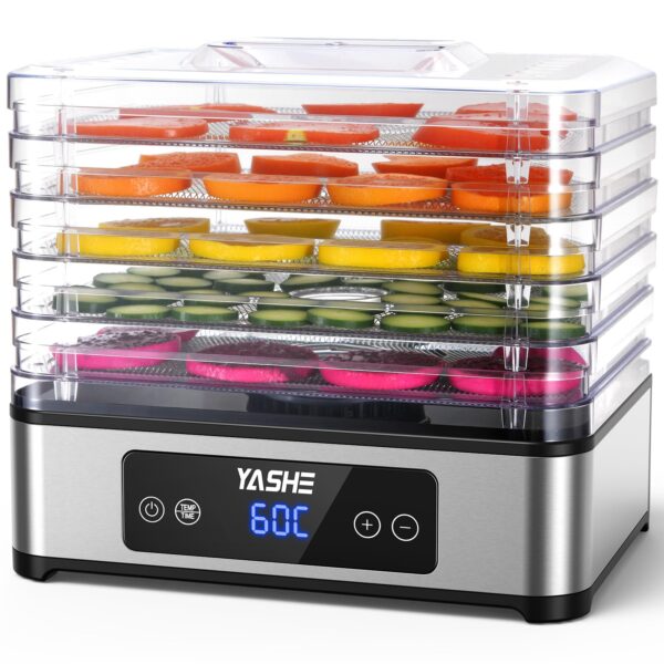 YASHE Dörrautomat mit 5 Edelstahl-Gittern – 400W Dörrgerät mit Timer & Temperaturregelung