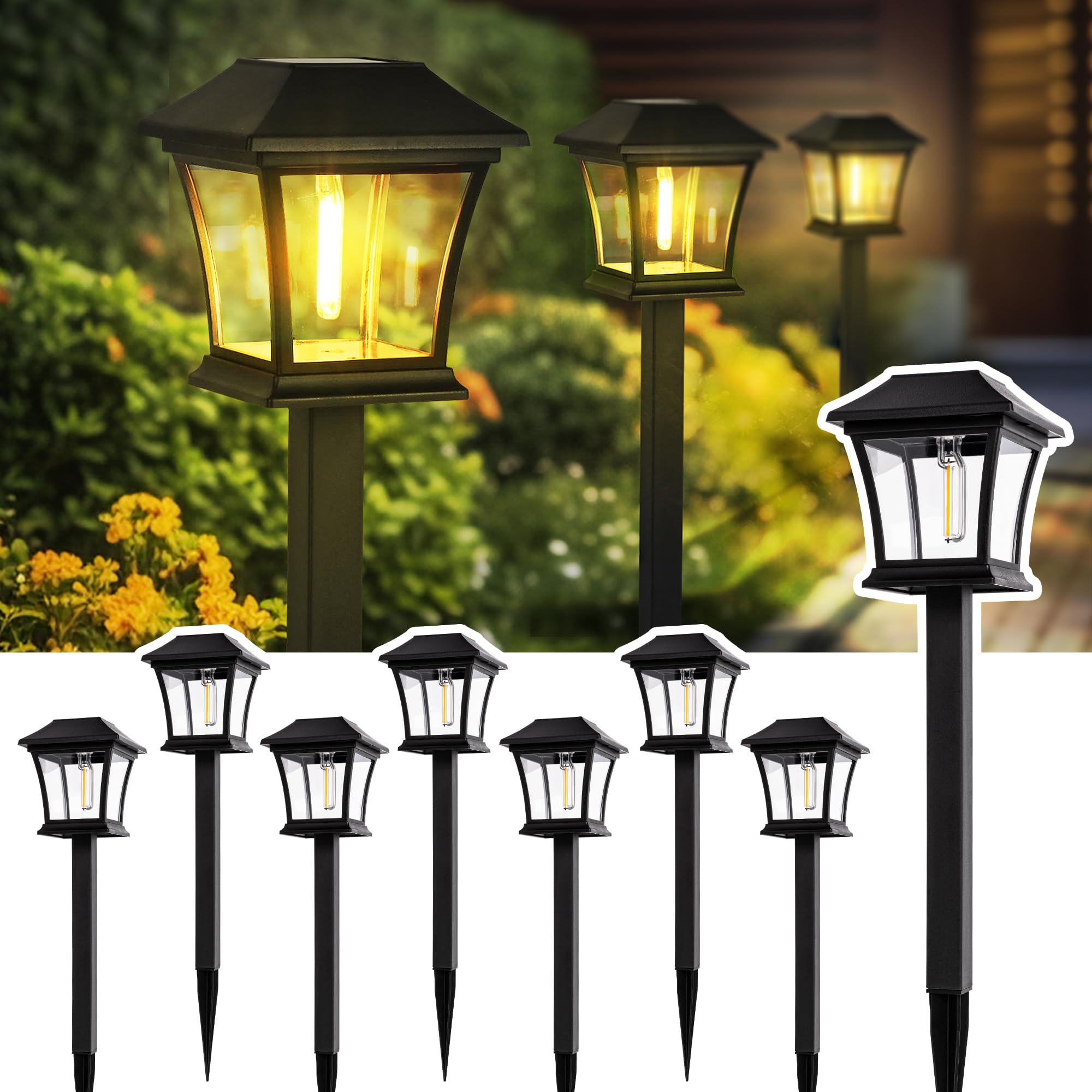 GIGALUMI 8er Set Solarleuchten für Außen – Warmweisse LED Gartenbeleuchtung mit Bewegungsmelder
