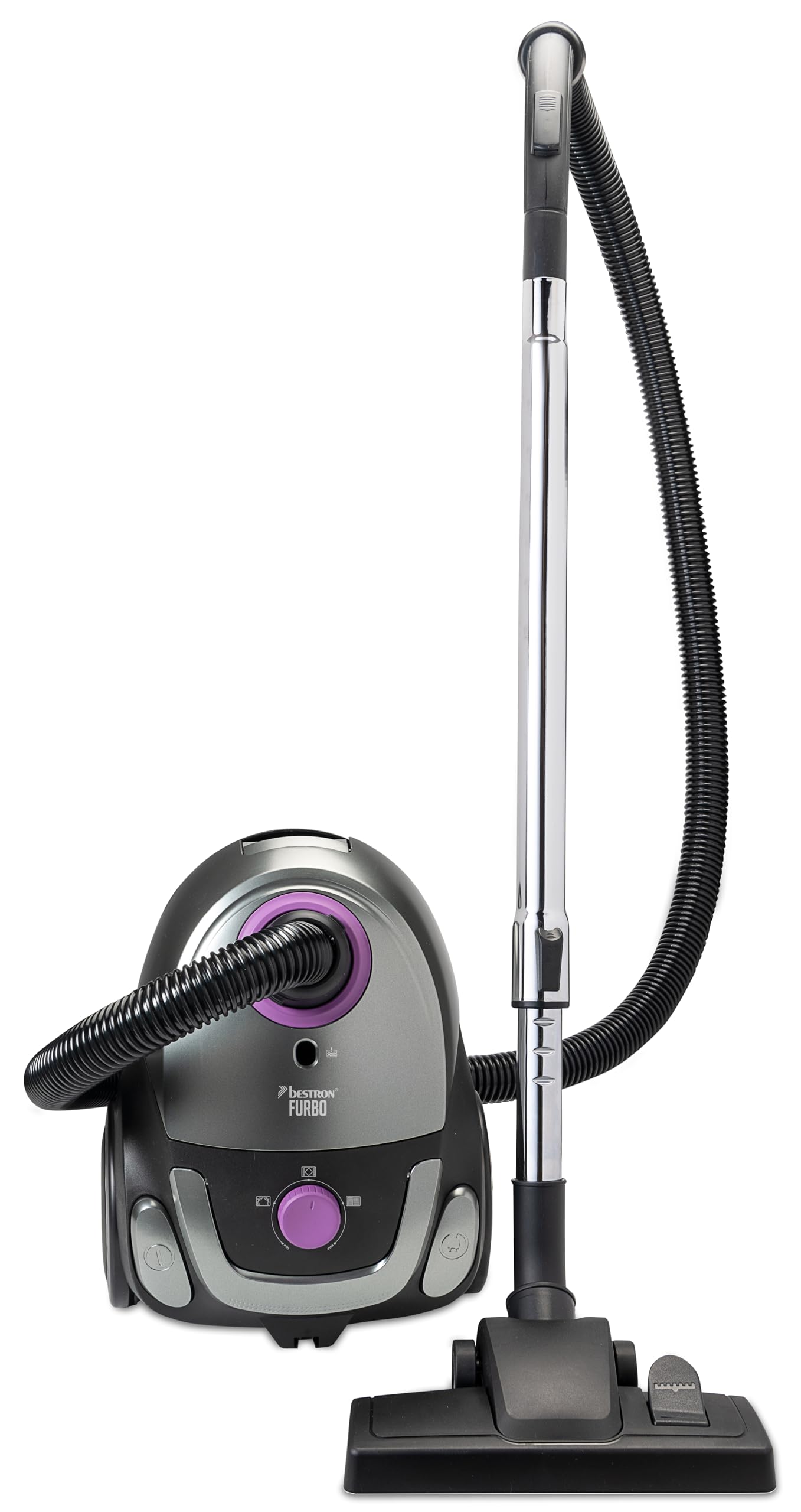 Bestron Bodenstaubsauger mit Beutel 750W – HEPA12 Filter & Teleskopstange, Lila/Silber