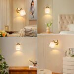 Lightess Wandleuchte Gold mit Dimmschalter – Verstellbar 350° E27 Vintage Leinenschirm – Bild 5