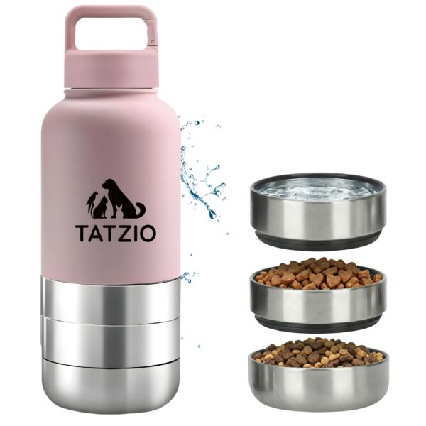 TATZIO Reiseflasche 4-in-1 – Isolierte Wasserflasche & Futternapf für Hunde & Katzen 1000ml
